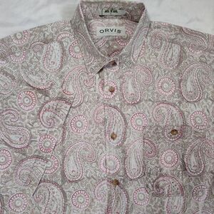 Orvis Men Size L Paisley Print Long Sleeve Button Up‎ Shirt